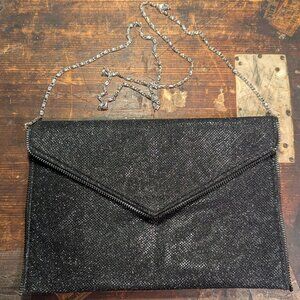 Cruise Club NWT Black shimmery zipper teeth hemmed Envelope Clutch Evening Bag